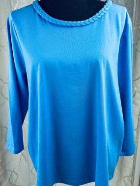 Lilly Pulitzer Braided Neckline Long Sleeve Tee in Bright Blue